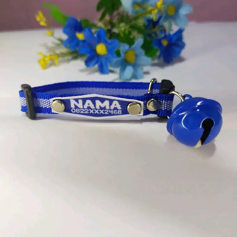 Kalung kucing custom nama, lonceng 22mm 2