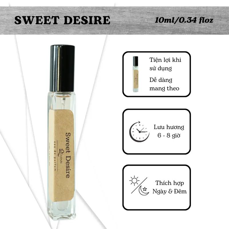 Nước Hoa Unisex QUINN FRAGRANCE - Sweet Desire Chai 10ml Hương Thơm Cafe Kết Hợp Vani & Trái Lê Ngọt Ngào,Bí Ẩn,Lưu hương 7-12h Cosmetic Xịt Thơm Perfume Nữ 1