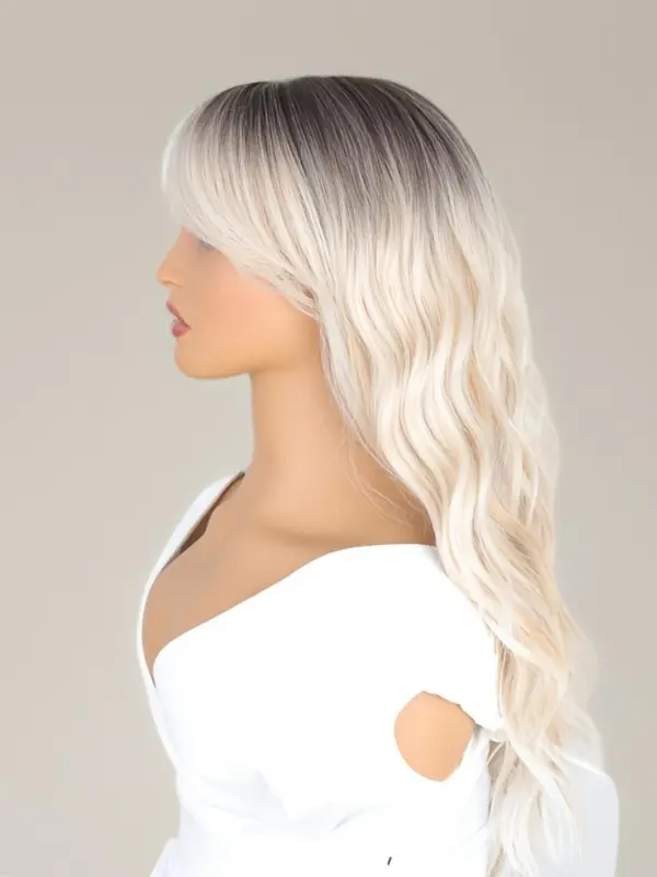 24 Inch Long Wavy Wigs for Women, Gorgeous Fluffy Wigs with Bangs, Synthetic Full Machine Wigs for Party, Daily Use 3