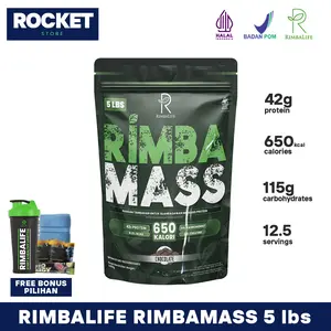 Rimbalife Rimbamass 5 lbs 2250 gram Suplemen Fitness dengan Karbohidrat Kompleks 115g & Protein 42g Rendah Lemak 3g Bonus Pilihan