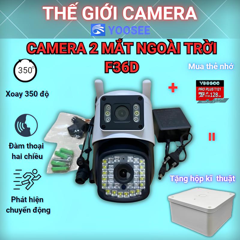 (Tặng Hộp Kỹ Thuật khi Mua Cam kèm thẻ nhớ ) CAMERA WIFI YOOSEE 2 MẮT F36D - Nâng Cấp Đèn Pha Chiếu Sáng - Hình ảnh sắc nét FHD - Xoay 350 độ - Đàm Thoại 2 chiều