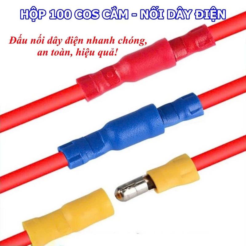  HỘP 100 chiếc cos đầu nối dây điện nối nhanh 5 màu giắc nối nhanh đực+cái dùng dây từ 0.5-6mm 