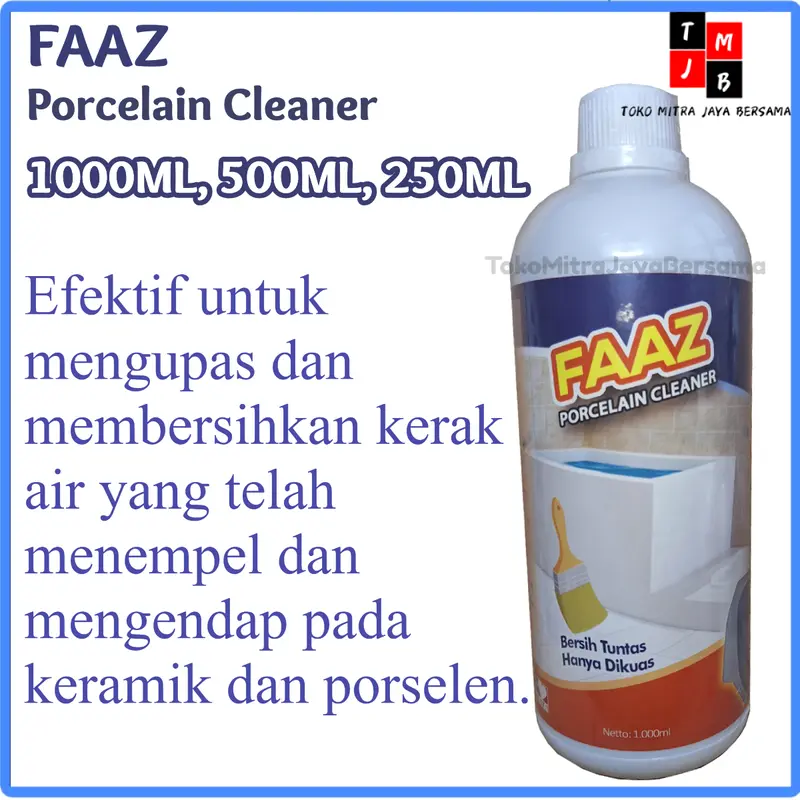 Faaz Cairan Pembersih Porcelain Cleaner Noda Karat Besi Stainless 1000ML Free Kuas Dan Sarung Tangan Plastik 1