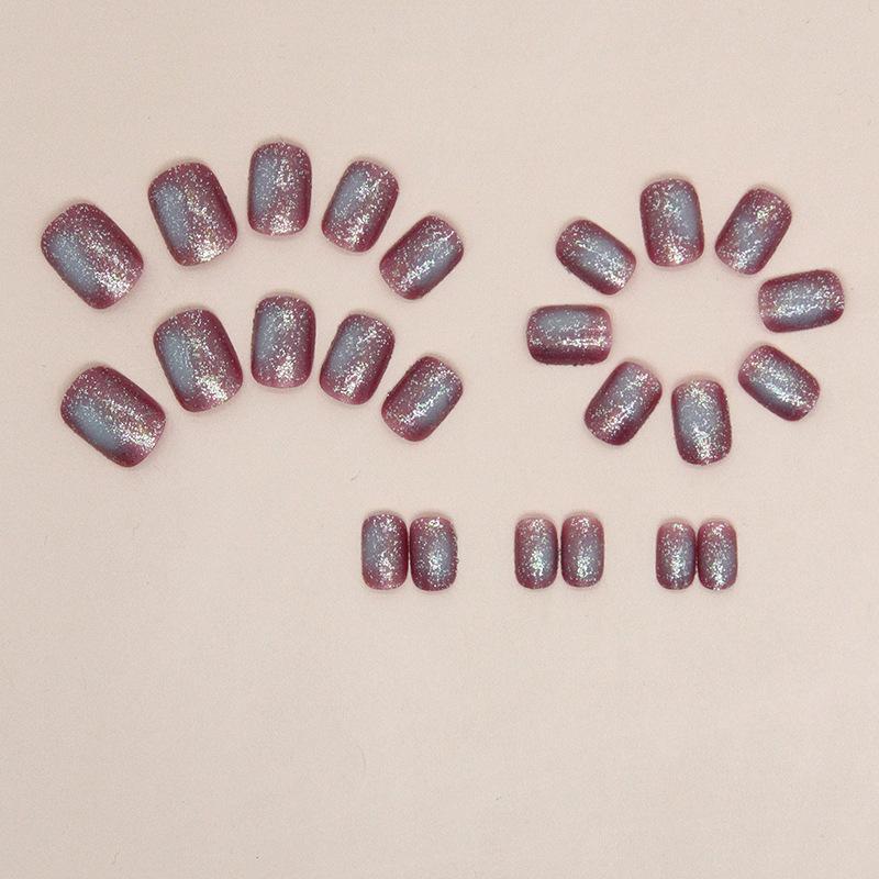 Glitter Smudge Fake Nails, 24pcs Glossy Irregular Shaped Short Press on False Nails & 1 Sheet Tape & 1 Count Nail File for Women & Girls DIY Nail Art, Effortless Manicure Set, Christmas Gift 2