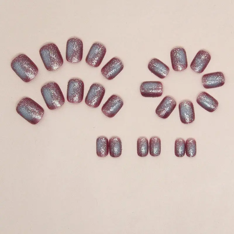 Glitter Smudge Fake Nails, 24pcs Glossy Irregular Shaped Short Press on False Nails & 1 Sheet Tape & 1 Count Nail File for Women & Girls DIY Nail Art, Effortless Manicure Set, Christmas Gift 2