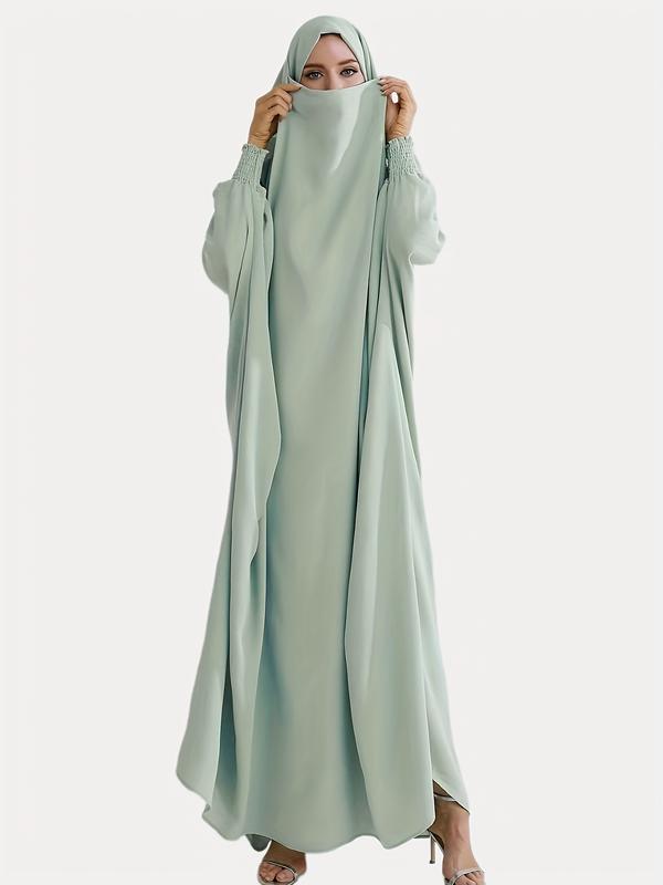 Product Introduction of Middle East Muslim Women's Wear Pure Color Ribbon Hijab Robe Arabian Gown 2