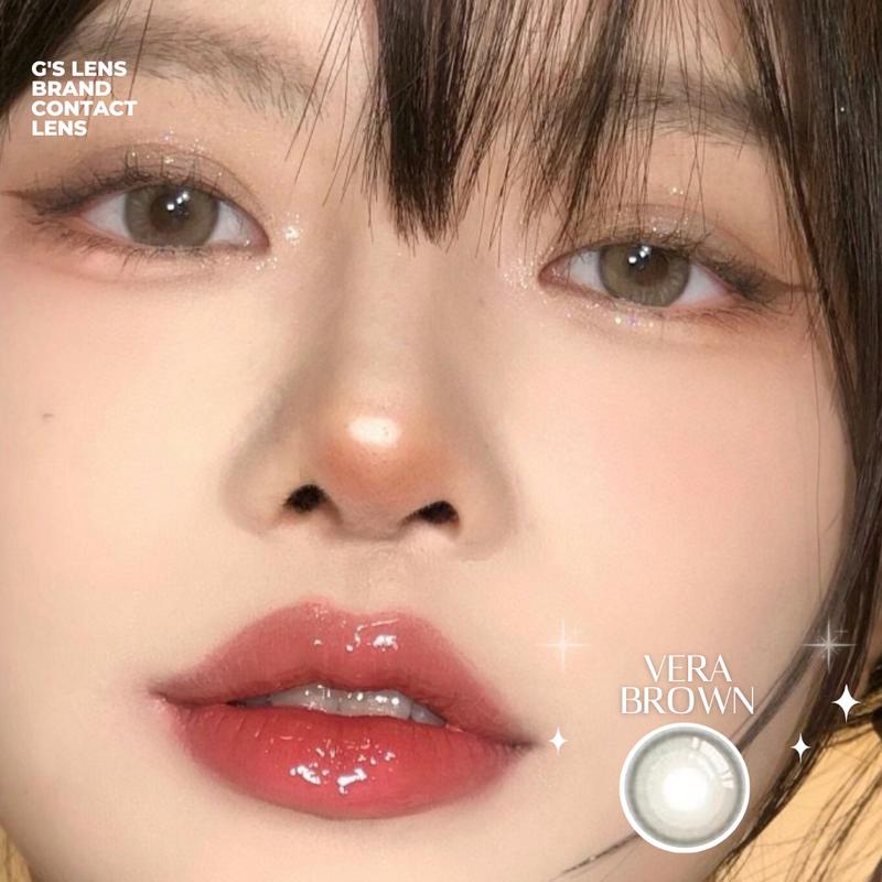 Kính áp tròng Gtrendy VERA BROWN Nâu Tự Nhiên Vân Xước Không Giãn lens 6 tháng Có 0 Đến 7 Độ cận lệch