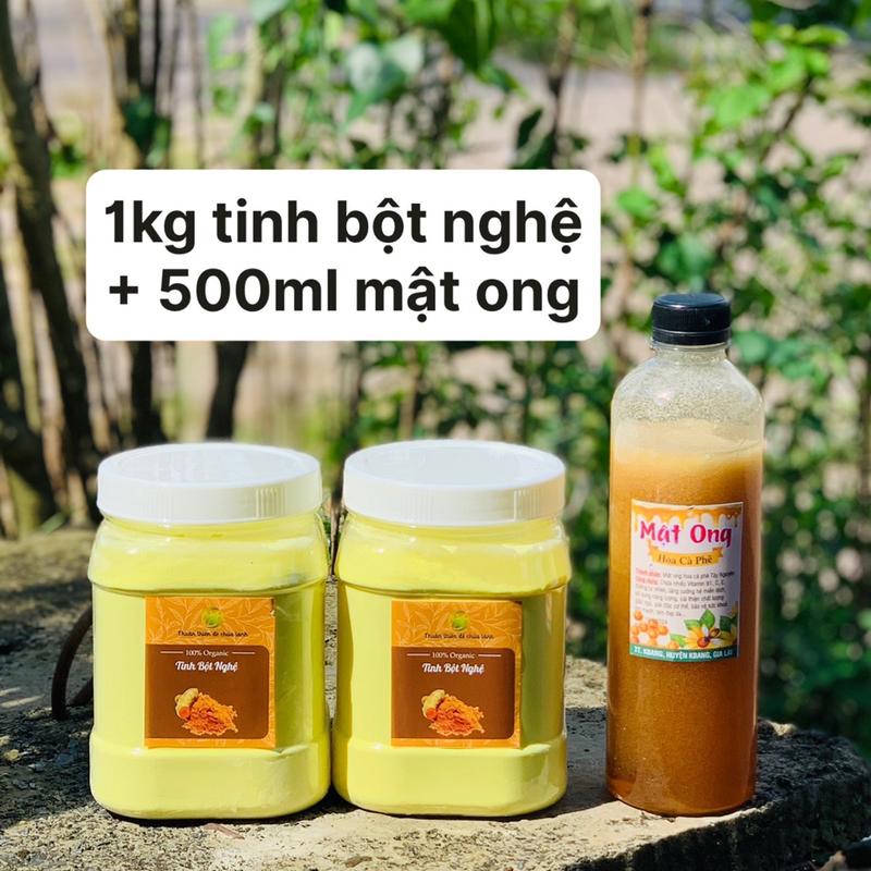  Combo 1kg Tinh Bột Nghệ Đỏ + 500ml Mật Ong Hoa Cà Phê Ba mẹ con Nhà Ngọc Đồ Uống 