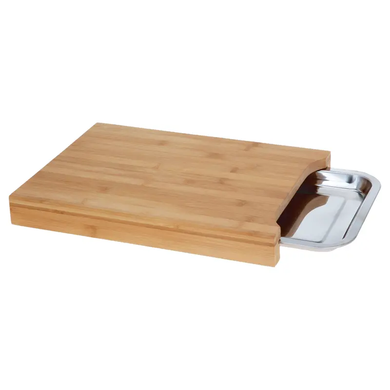 Taylor & Brown Bamboo Organic Wooden Chopping Board Kitchen Cutting Slicing with Sliding Stainless Steel Tray for Food Prep, Meat, Vegetables & Bread, 35cm x 24cm x 4cm 1