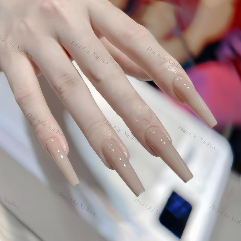 Nailbox Móng Giả Thiết Kế Sẵn Mẫu Sơn Trơn Màu Thạch Đục Nâu Xám