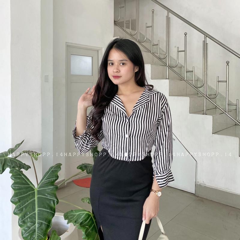 KEMEJA PUFFY / Kemeja Panjang Airflow / Kemeja garis wanita / kemeja crop wanita / kemeja kantor / kemeja wanita crop 2