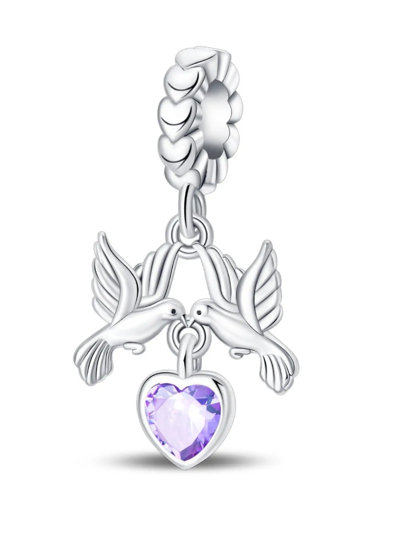 S925 Sterling Silver Heart & Dove Design Pendant, Fashionable Pendant for Bracelet & Necklace, Trendy All-match & Exquisite Jewelry for Birthday Gift
