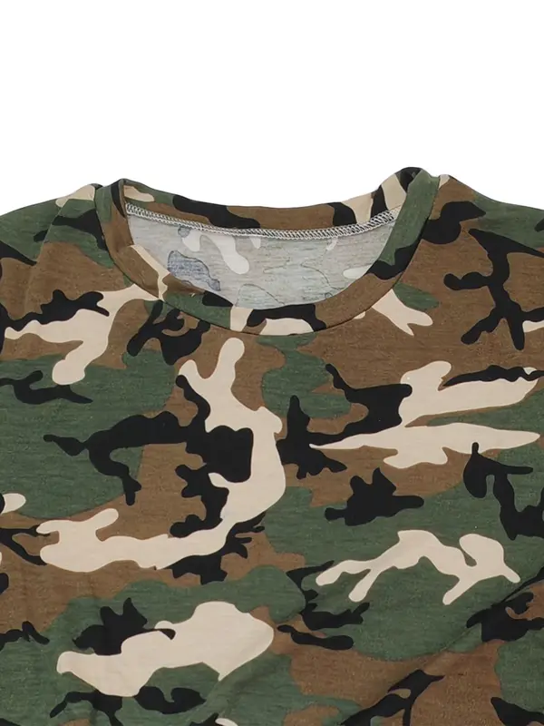 Women's Camo Print Round Neck Tee, Fashion Casual Crew Neck T-shirt for Daily Holiday Vacation Outdoor Wear, Ladies Clothes for Summer, Clothing 3