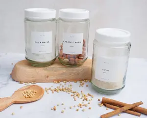 Minimal order 3 pcs  Toples Bumbu Dapur Kaca 330ml Free Label Waterproof dan Free sendok Plastik Putih Plastik Putih