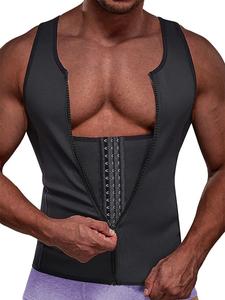 Chaleco de hombre sólido con cierre frontal, Faja para cintura ajustable, Faja modeladora, Camiseta para ejercicios en el gimnasio, Ropa deportiva y para exteriores para hombre