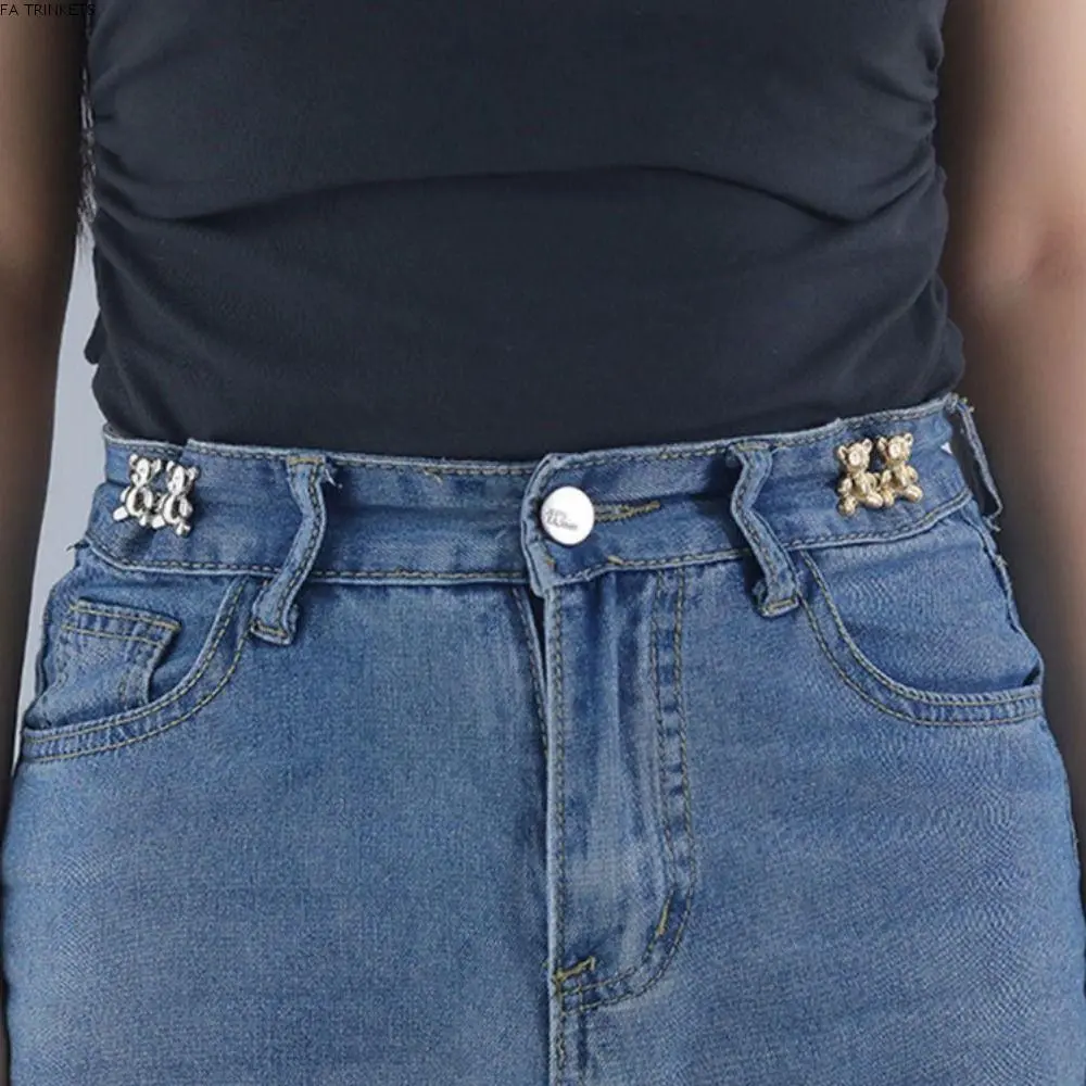 FA TRINKETS Fashion Colorful Bear Pants Button Tightener Button Clasps Waist Buckle Jean Fit Tighten Buckles Waist Clip Jean Buttons for Loose Jeans Party