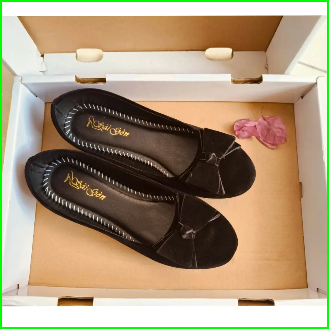 Giày búp bê nhung nơ 3 cánh xinh- Nữ, Shoes