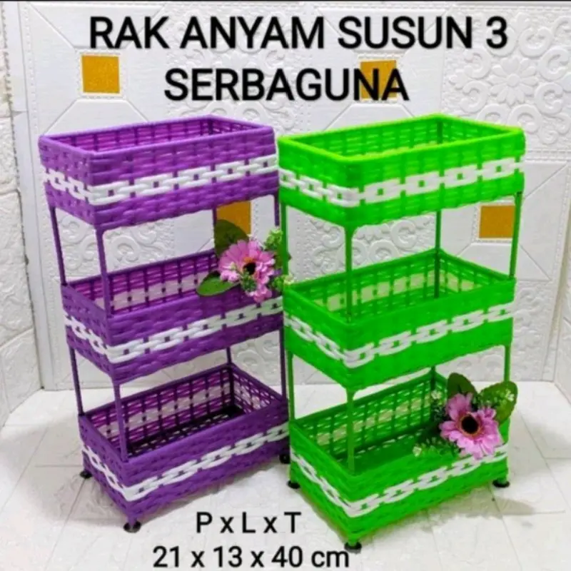 Rak Serbaguna Dapur Tahan Lama Berbahan Rotan Sintetis 3-Lapis - Penyimpanan 1