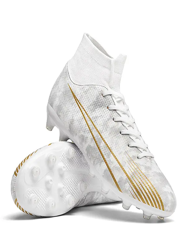 New Arrival Summer Striped High Top Professional Soccer Shoes, Lace Up Non-slip Sneakers for Training Match Practice, Athletic Sports Shoes for All Seasons 7