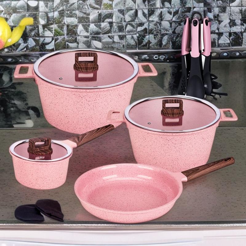 Bộ sưu tập nồi chảo đá maifan chống dính MGC màu hồng