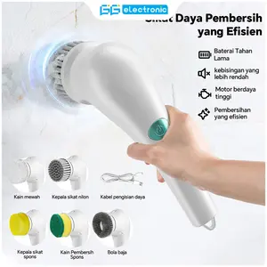 Sikat Pembersih Listrik Tanpa Kabel Genggam 5-in-1 Sikat Pembersih Tahan Air Sepenuhnya Otomatis untuk Penggunaan di Rumah