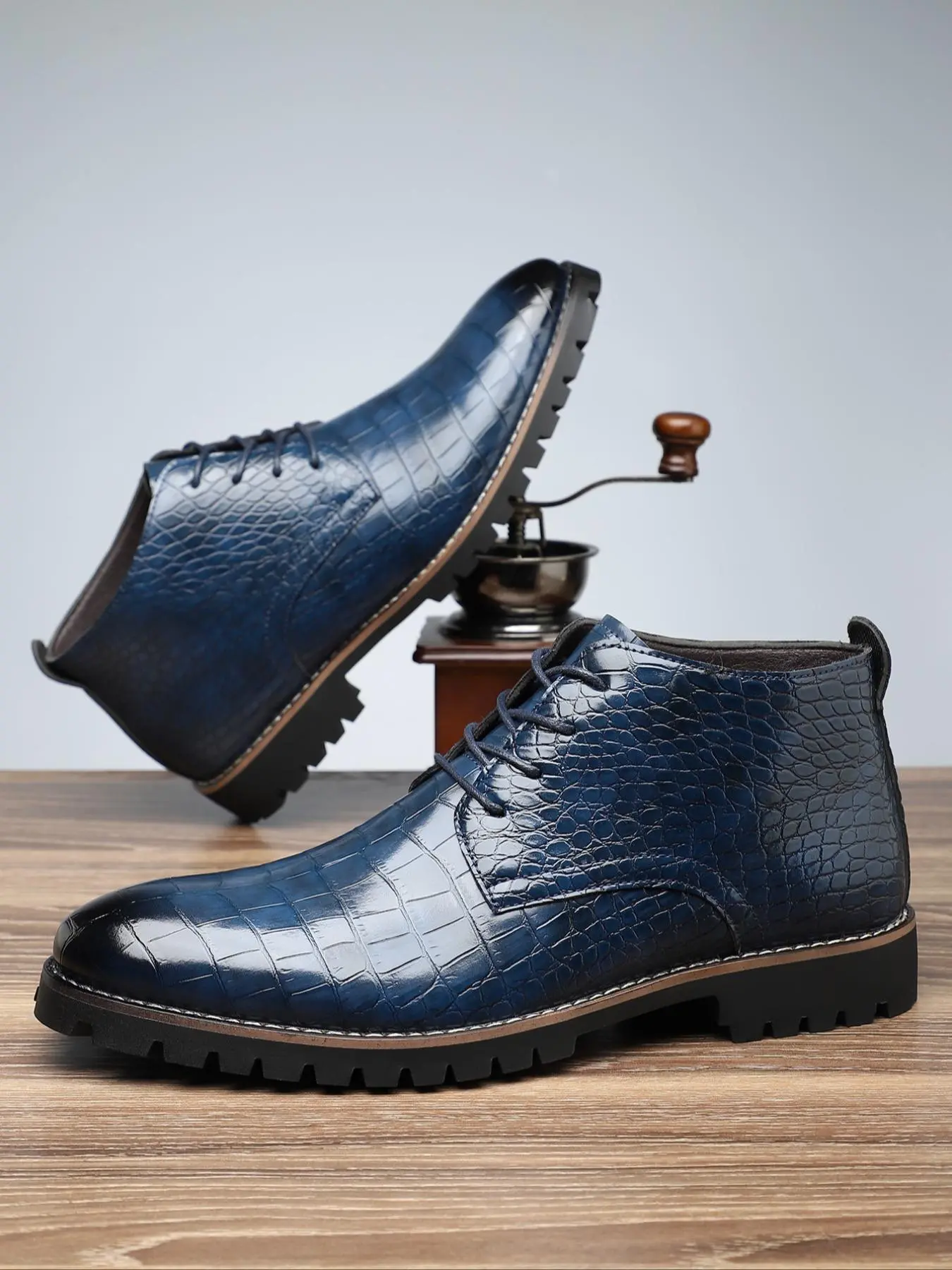 Men's Fashionable Crocodile Embossed Lace Up Boots, Casual Comfortable Ankle Boots for Daily Wear, Fashion Shoes for Party, Daily Clothing Decor