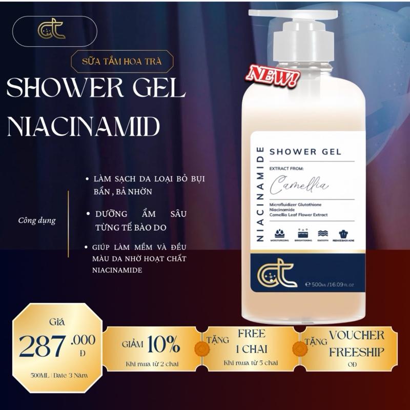 SHOWER GEL NIACINAMIDE _ HƯƠNG HOA TRÀ 500ML TẶNG BÔNG TẮM