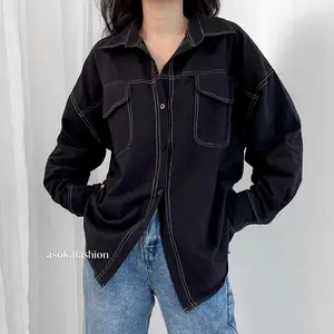 ASOKA Kaylee Shirt 2198 - Atasan Wanita Kemeja Kantor/Casual - Pocket Shirt Basic Oversize Linen Baju Casual