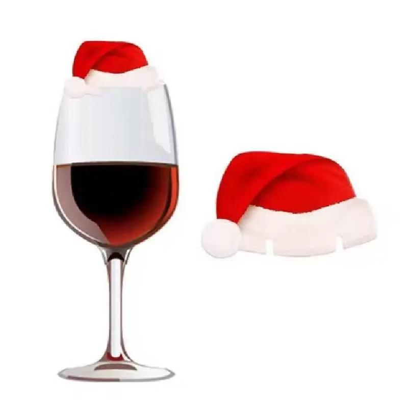 Christmas Hat Wine Glass Card Holiday Decoration Cartoon Style Xmas Wine Glass Card