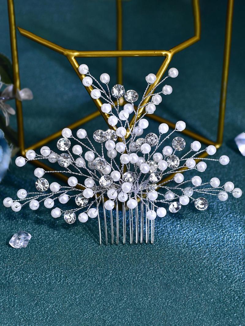 Product Introduction of Rhinestone & Faux Pearls Decor Leaf Design Bridal Headwear, Elegant Hair Accessories for Wedding Bridal Party Formal Occasions, Fashion Hair Accessories for Women 4