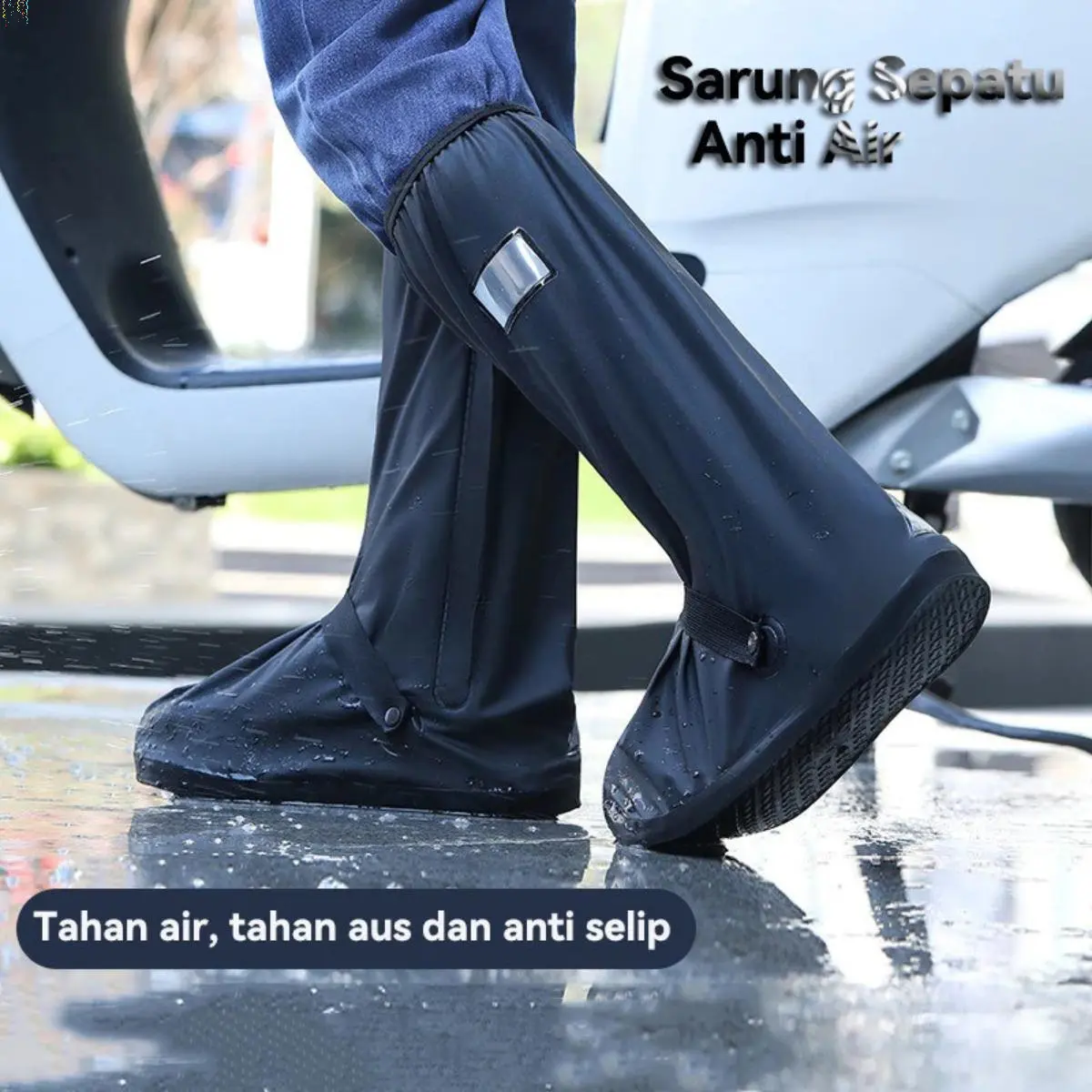 Sarung Sepatu Hujan Waterproof dengan Reflektor, Tahan Air dan Anti Selip, Ukuran S-2XL, Ideal untuk Melindungi Sepatu dari Hujan dan Genangan Air, Nyaman Digunakan.