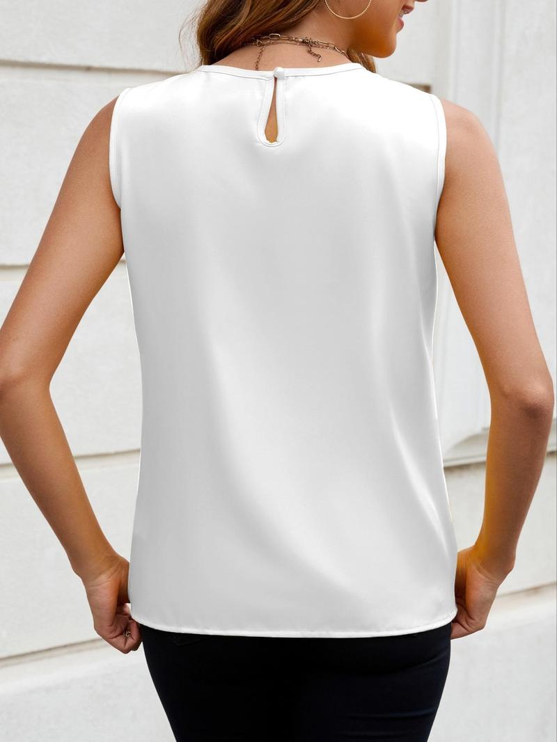 Product Introduction of Women's Plain Cut Out Plicated Tank Top, Casual Button  Sleeveless Top for Daily Wear, Ladies Clothes for All Seasons 3