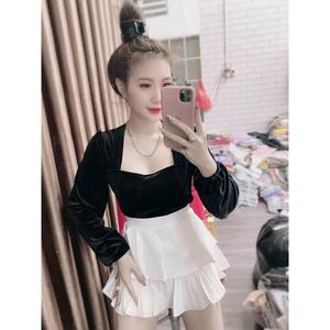 Áo kiểu trễ vai tay dài cổ khoét shop Tiến Linh. Nữ Women Top Voi Nhung Sơ Mi Sơ Mi