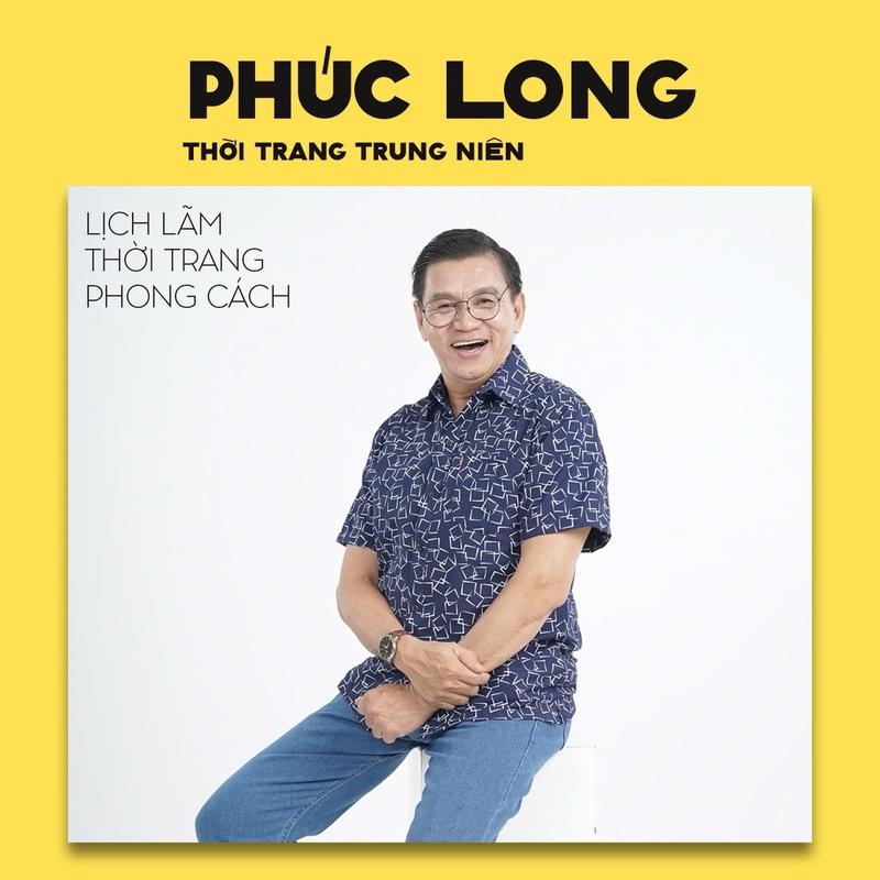 Áo sơ mi trung niên ngắn tay có túi vạt ngang xẽ tà chất liệu lụa in họa tiết ô vuông chéo nhau Menswea