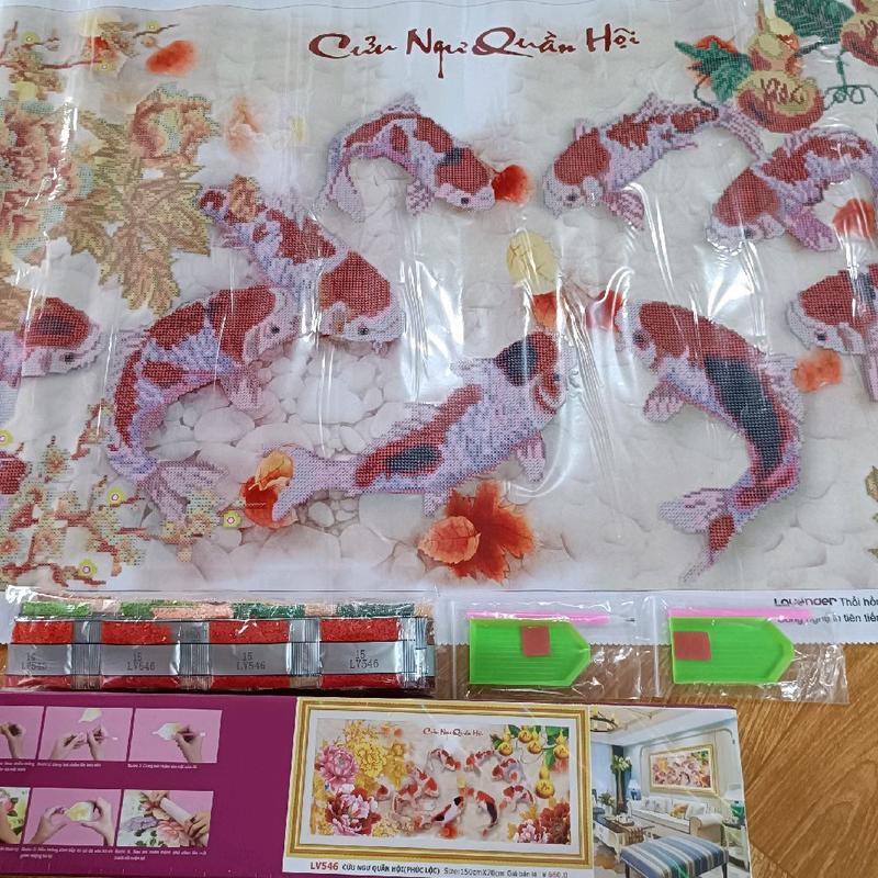 Tranh đính đá Cửu Ngư Quần Hội -130x65cm -(y8267,vs244,y8268,y8269) 4