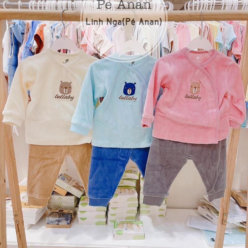 Lullaby Bộ quần áo Lullaby daì tay sơ sinh nỉ lông cúc cheo