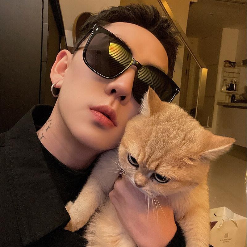 Fashion retro big square sunglasses men women Double e American trend sunglass cermin mata hitam 1