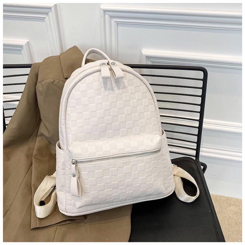 Balo đi học, ba lô đi chơi cỡ lớn da gạo ô vuông để vừa giấy a4,laptop 14inch