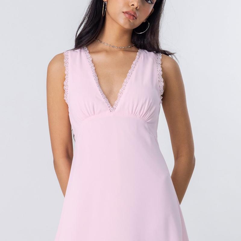 Blossom Lace Trim Dress in Strawberry Pink - YHF - TikTok Shop Singapore