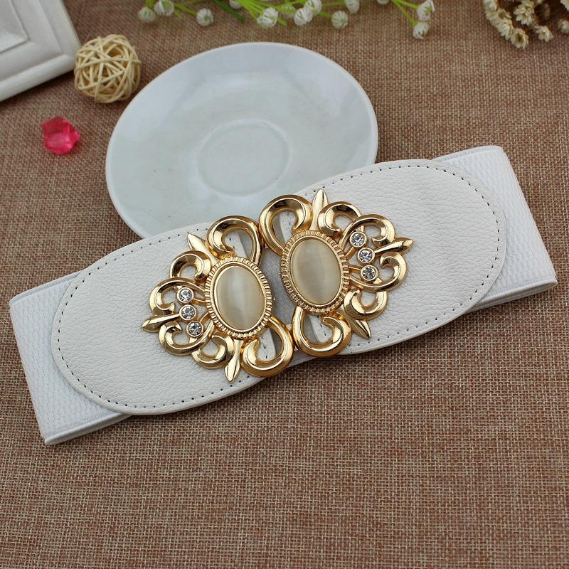 Thắt lưng da khóa cài hoa văn đính đá, dây lưng da PU chun co giãn Nữ Women 3
