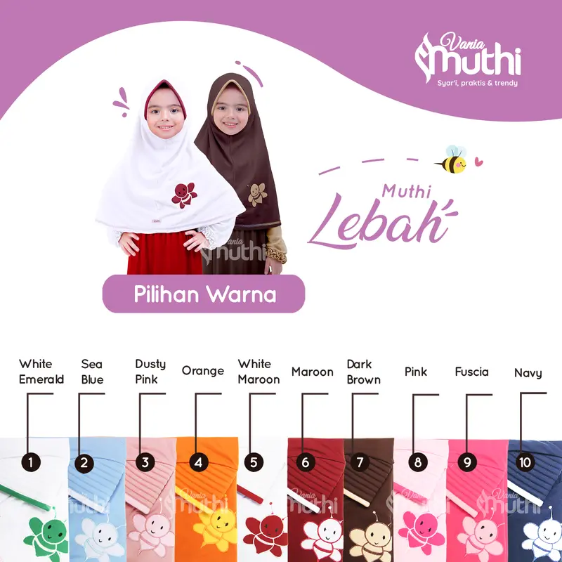 Vania Muthi - Hijab Instant Jilbab Anak Perempuan Motif Lebah S Umur 4 - 7 Tahun Kerudung Kaos Adem Nyaman Simpel Original Muslim 1