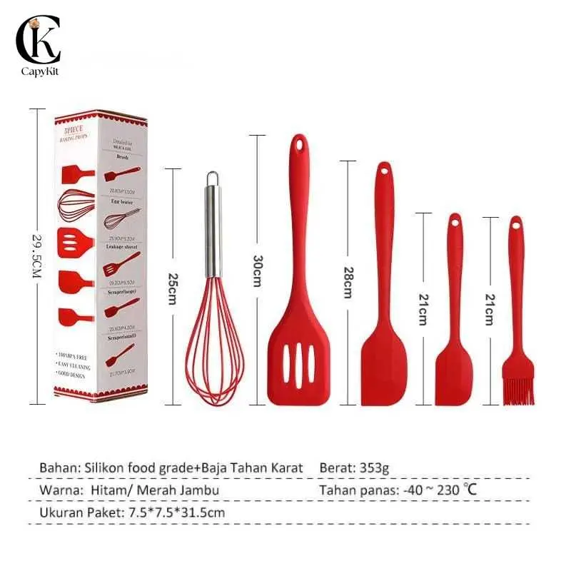 Capykit Spatula Peralatan Masak Sutil Silikon Non Stick Cooking 5 Pcs Kitchenware Spatula Set VS-1808 6