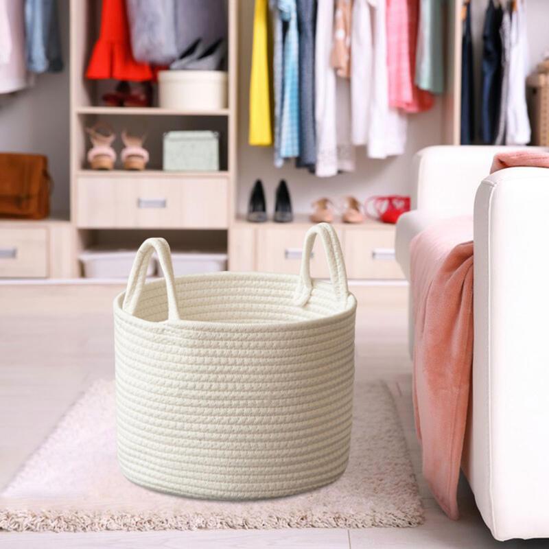 Simple Woven Rope Laundry Clothes per Storage Basket with Easy Carry Handles Soft Blanket Holder Bin for Apartments Living Room 3