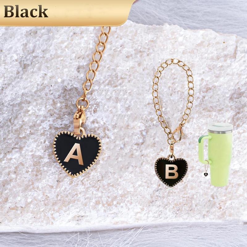 Shape Of Heart Letter Pattern Tumbler Charm, 1 Count Initial Letter Name ID Tag, Personalized Handle Charm for Tumbler, Straw Cups Drinkware Accessories 7