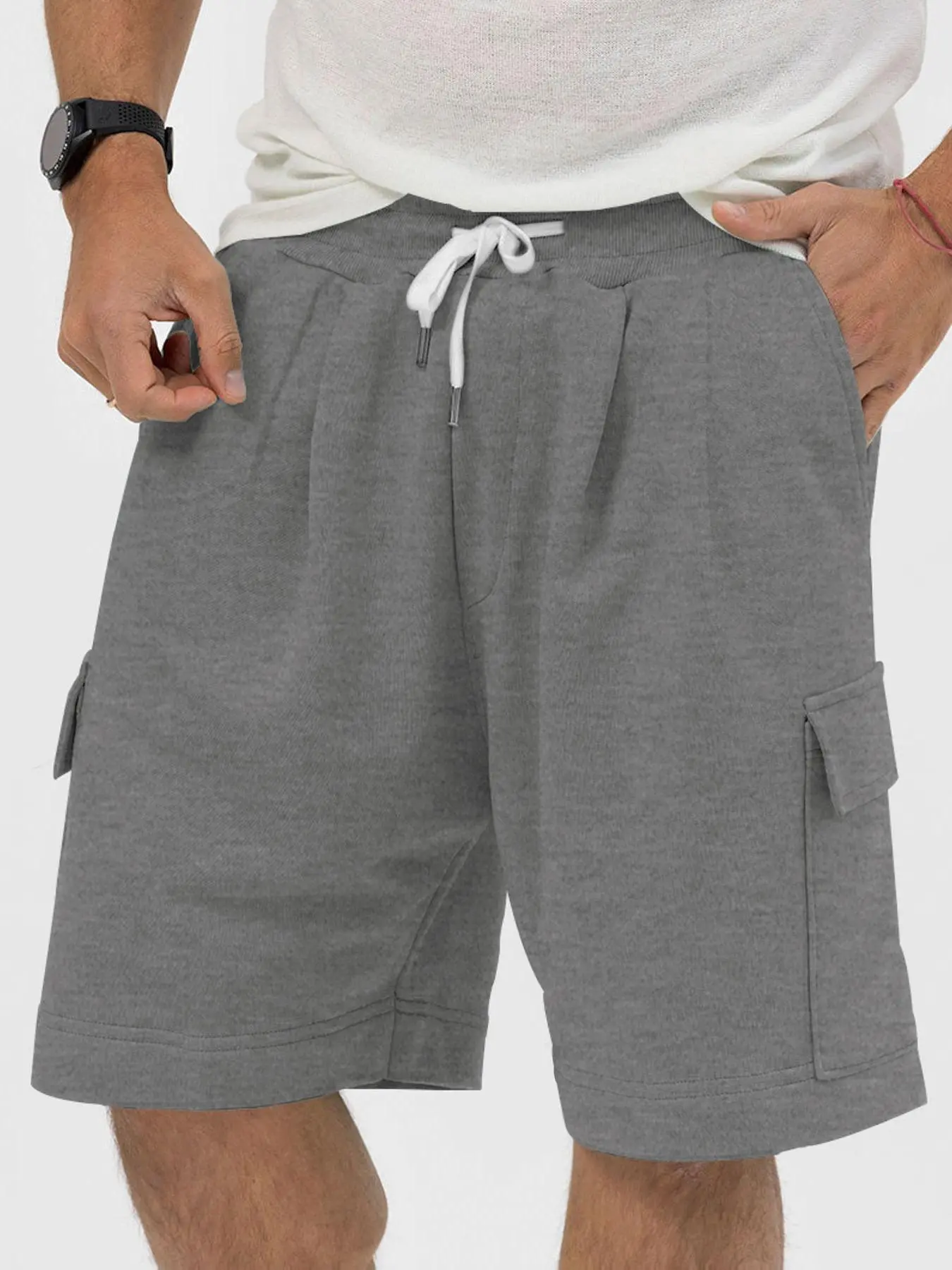 Men's Solid Drawstring Waist Cargo Shorts, Regular Fit Casual Comfy Breathable Shorts for Summer, Men's Bottoms for Daily Wear