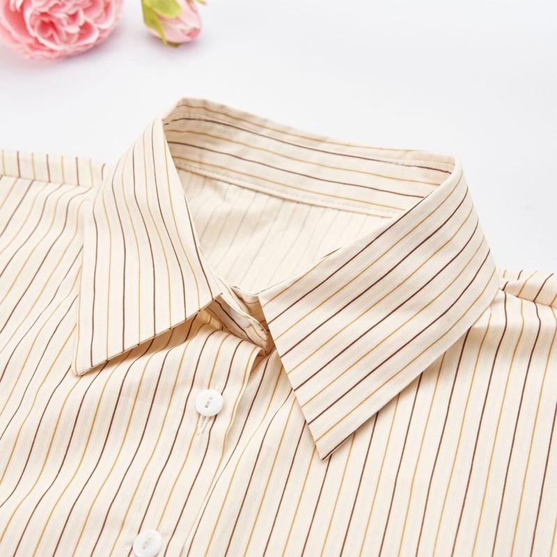 Product Introduction of Fashion Cotton Stripes Fake Collar Detachable Vintage False Blouse Collar Classic Casual Front Tie for Women 28