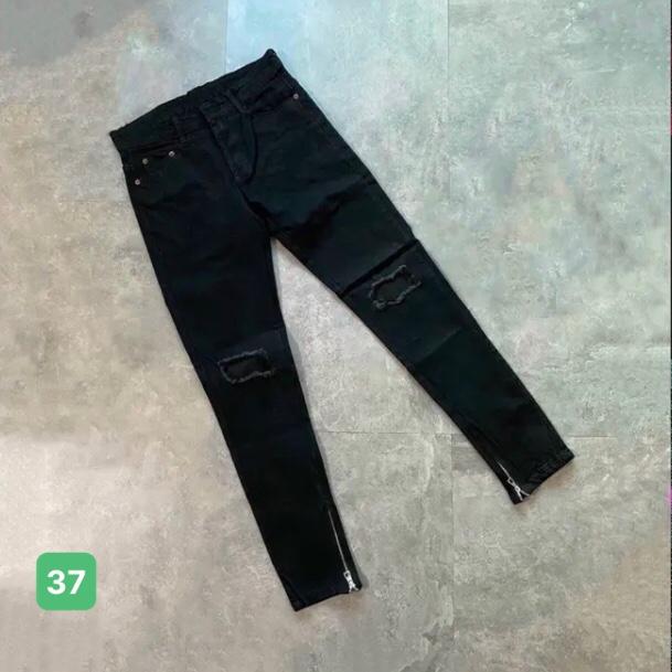 Quần jean nam rách gối màu đen, quần bò nam có khóa ở gấu quần co giãn form tôn dáng QJND37 Menswear Pants Có Túi jeannam