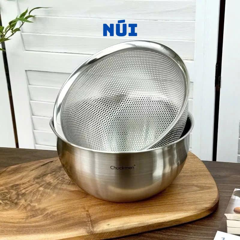 Bộ Rổ Chậu Inox 18 10 Chockmen đa năng rửa rau củ qủa vo gạo size 19 22 25 28cm 