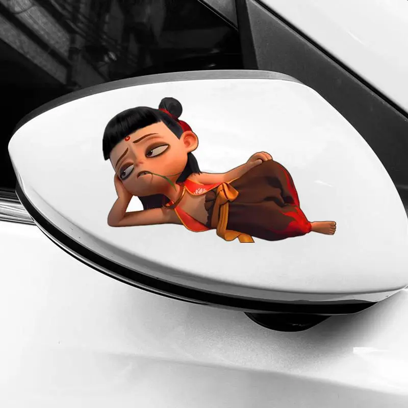New Magic Child Nezha Cartoon Movie Car Motorcycle Electric Vehicle Sun Protection Waterproof Scratch-resistant Rearview Mirror Decoration Sticker