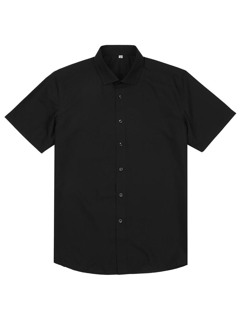 Product Introduction of Men's Solid Color Button Front Shirt, Casual Comfortable Short Sleeve Collared Top for Summer, Fashion Men's Clothes for Outdoor Activities 15